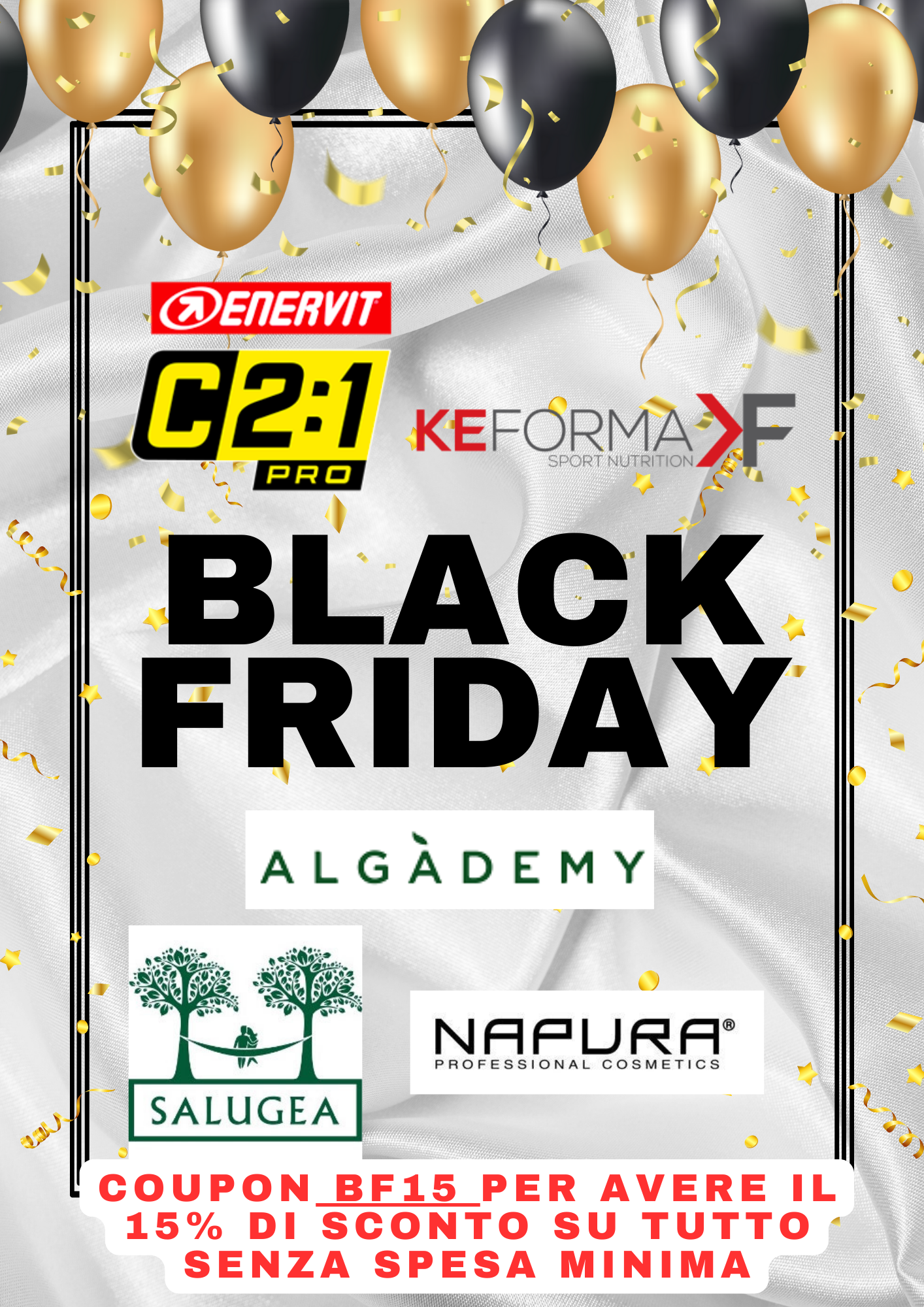 BLACK FRIDAY 2025, BLACK FRIDAY, SCONTI, OFFERTE, PROMOZIONI, ENERVIT, ALGADEMY, NAPURA, SALUGEA